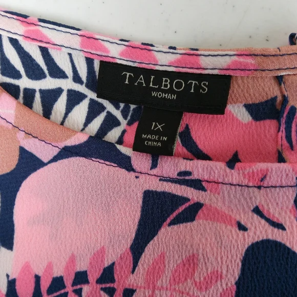 Talbots Floral Top Women Size 1X Multicolor Button Up Back Long Bell Sleeves - Picture 7 of 11